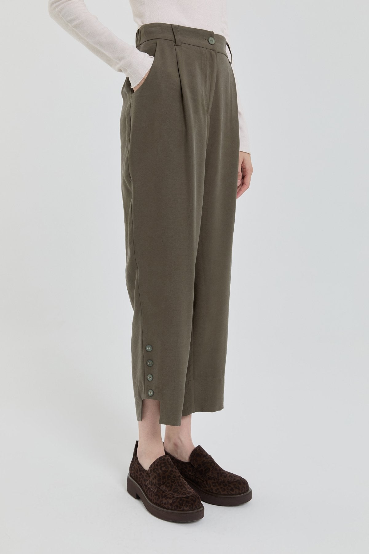 Tencel Karışım Havuç Pantolon - Haki