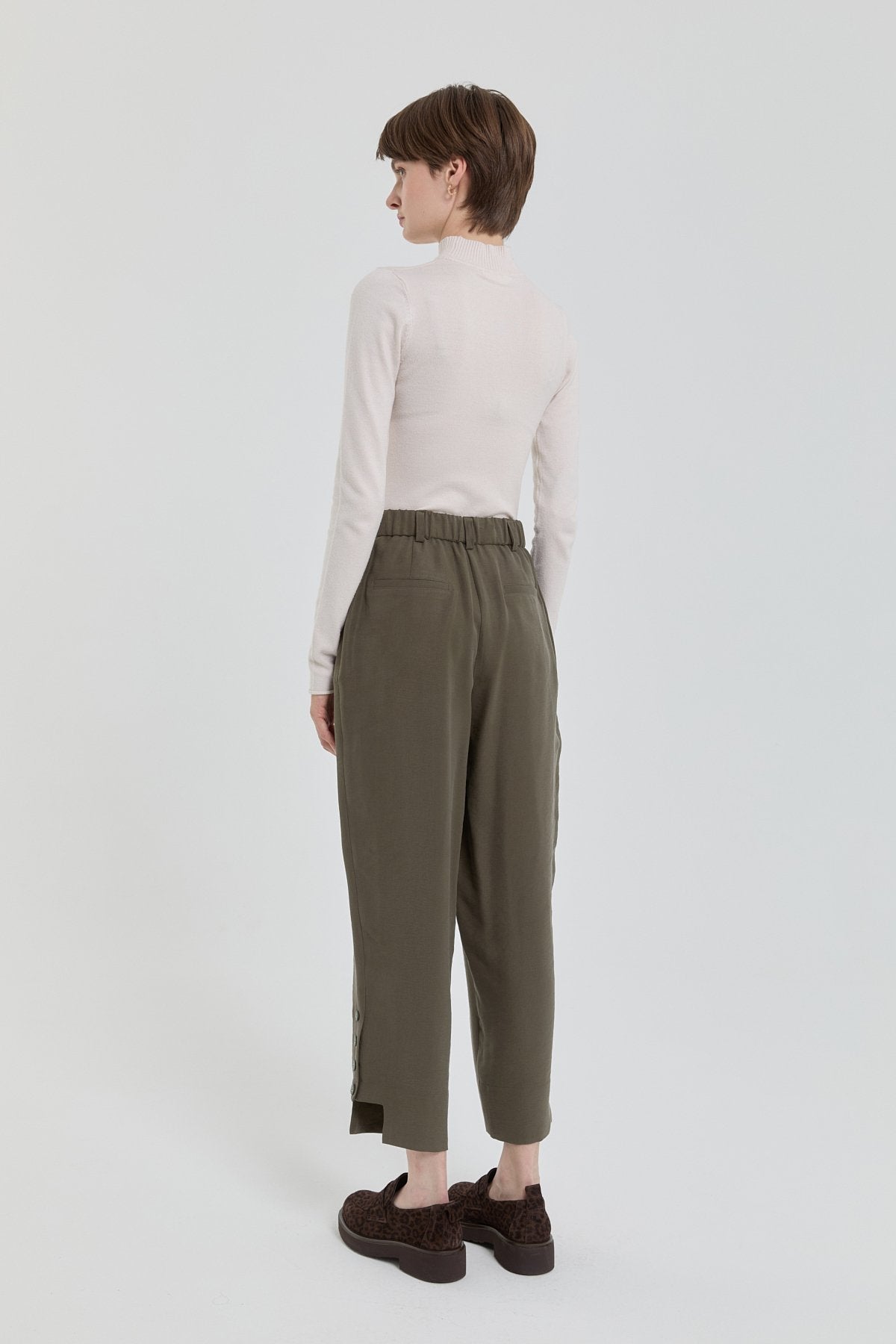 Tencel Karışım Havuç Pantolon - Haki