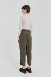 Tencel Karışım Havuç Pantolon - Haki