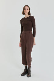 Tencel Karışım Havuç Pantolon - Kahve