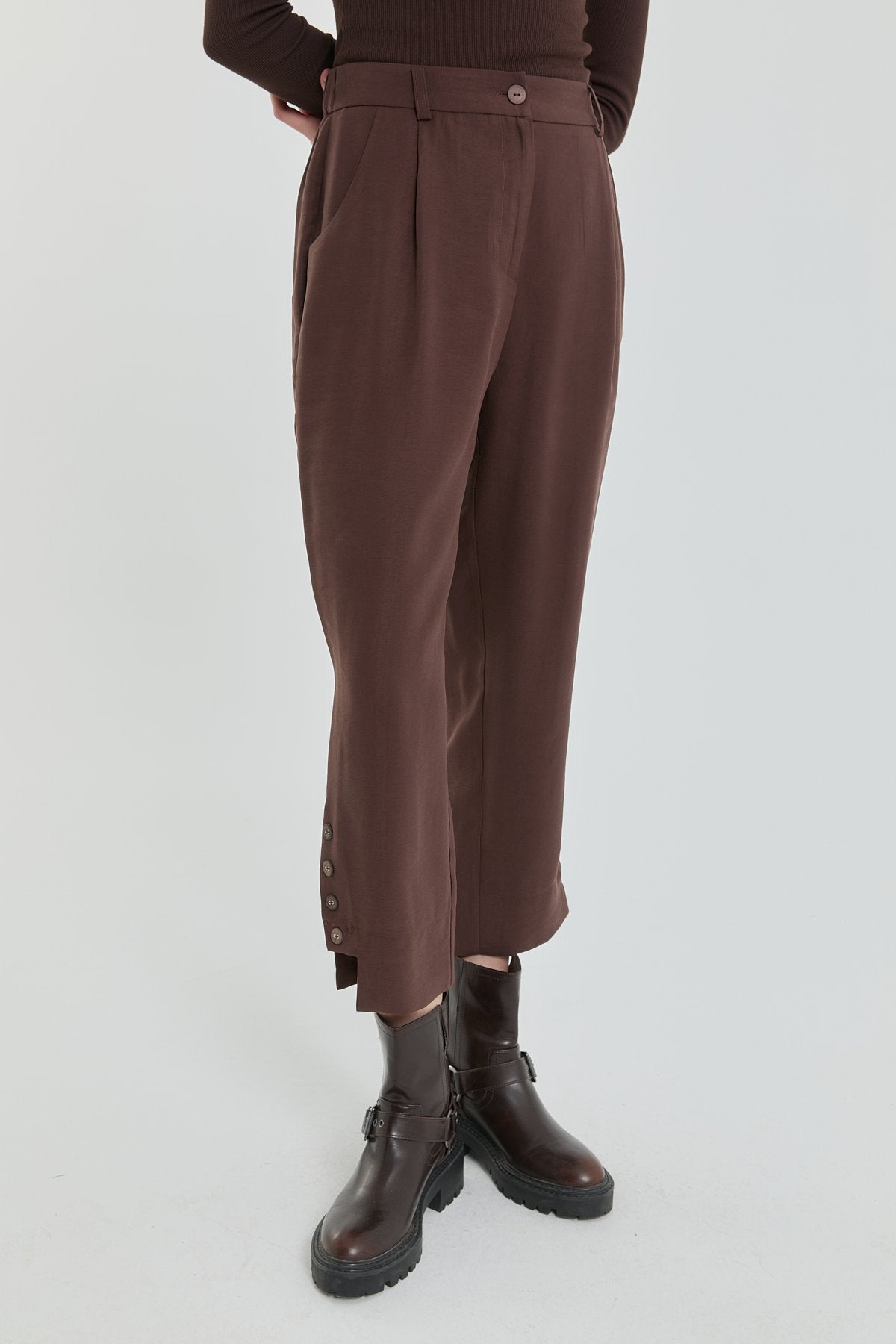 Tencel Karışım Havuç Pantolon - Kahve