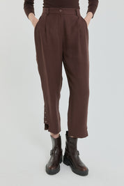 Tencel Karışım Havuç Pantolon - Kahve
