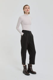 Tencel Blend Carrot Pants - Black