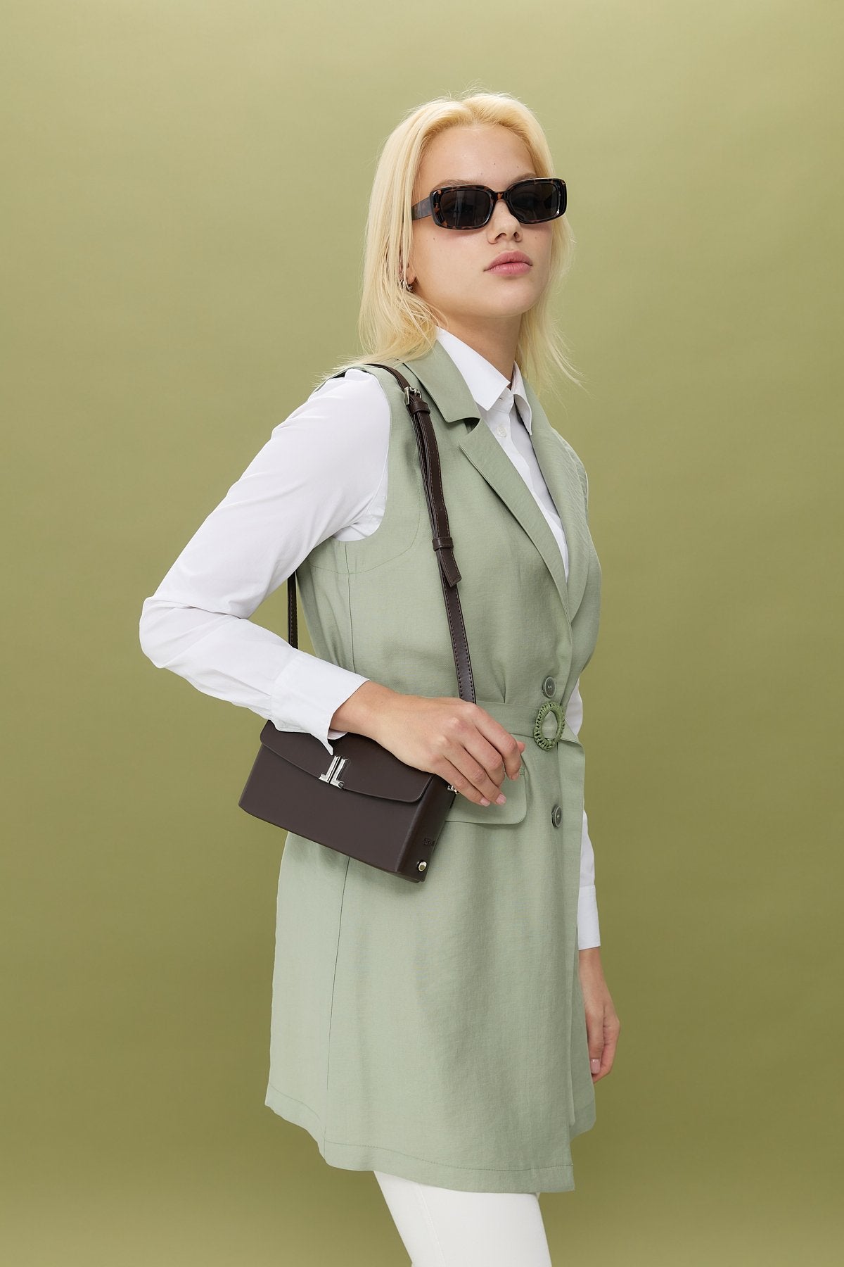 Tencel Kemer Detaylı Tencel Karışım Yelek - Ada Çayı