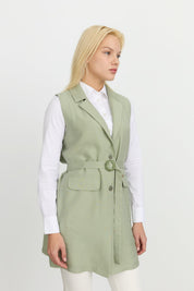 Tencel Kemer Detaylı Tencel Karışım Yelek - Ada Çayı