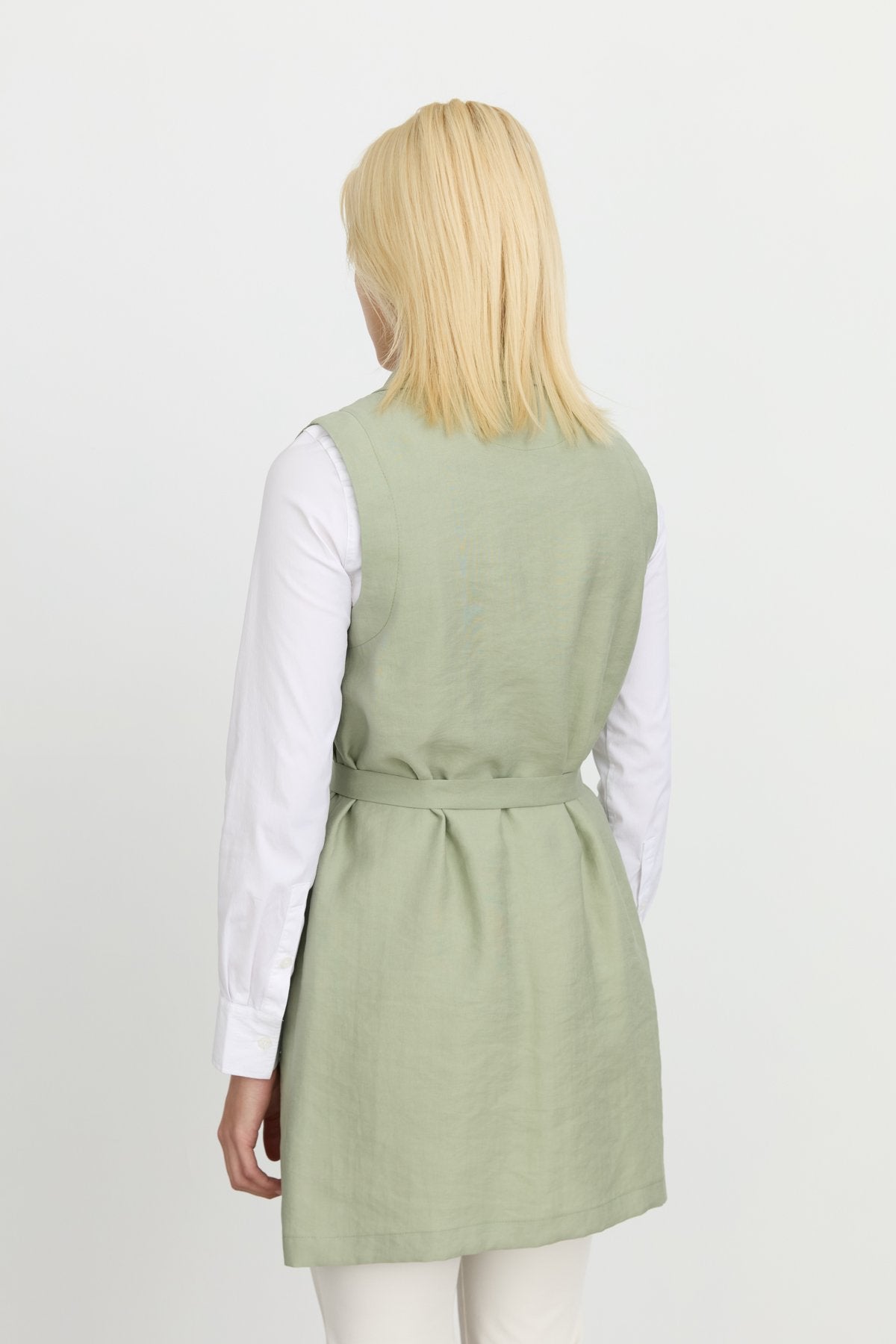 Tencel Kemer Detaylı Tencel Karışım Yelek - Ada Çayı