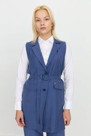 Tencel Kemer Detaylı Tencel Karışım Yelek - İndigo