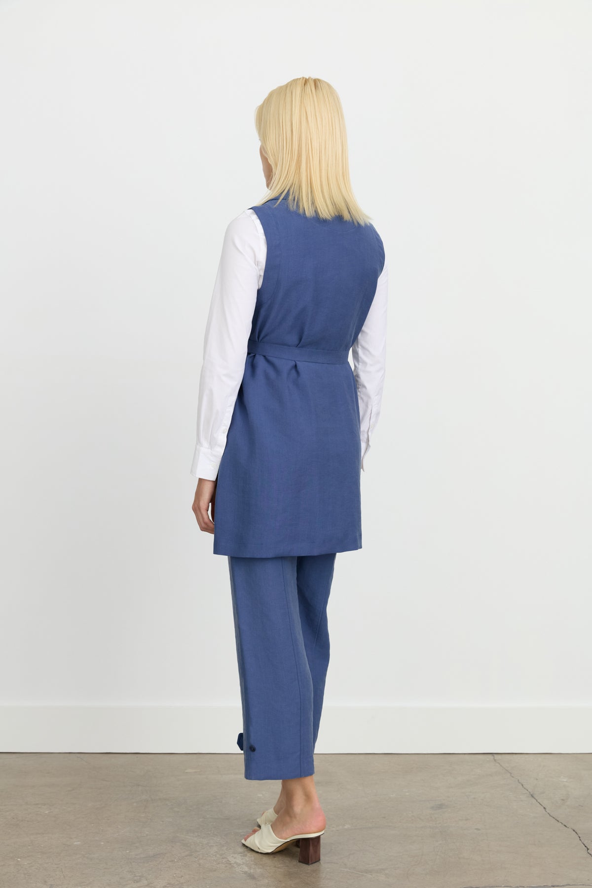 Tencel Kemer Detaylı Tencel Karışım Yelek - İndigo