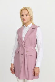 Tencel Kemer Detaylı Tencel Karışım Yelek - Lavanta