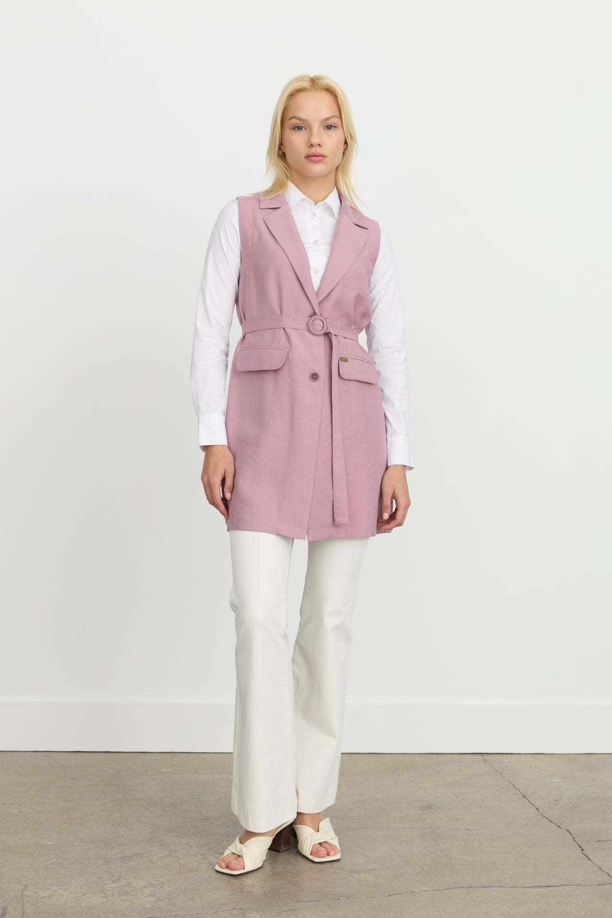 Tencel Kemer Detaylı Tencel Karışım Yelek - Lavanta