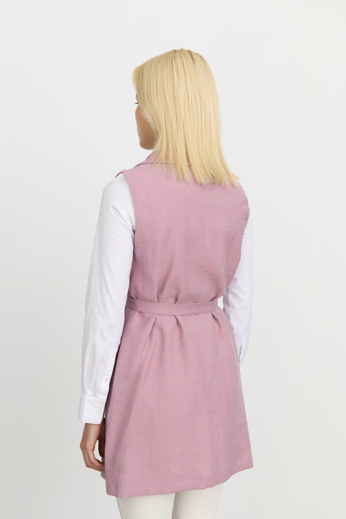 Tencel Kemer Detaylı Tencel Karışım Yelek - Lavanta