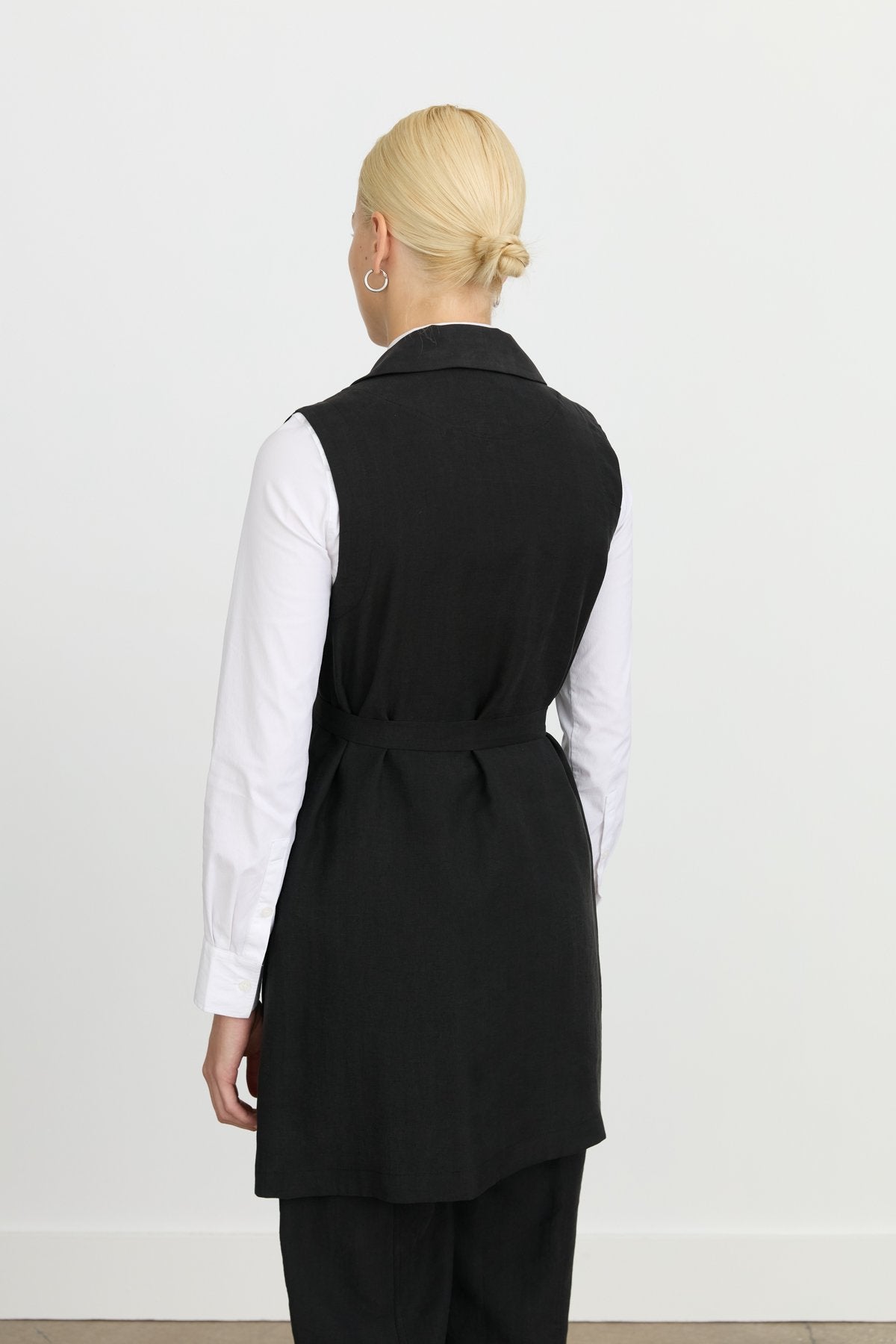 Tencel Blend Vest with Belt Detail - Black