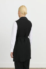 Tencel Blend Vest with Belt Detail - Black