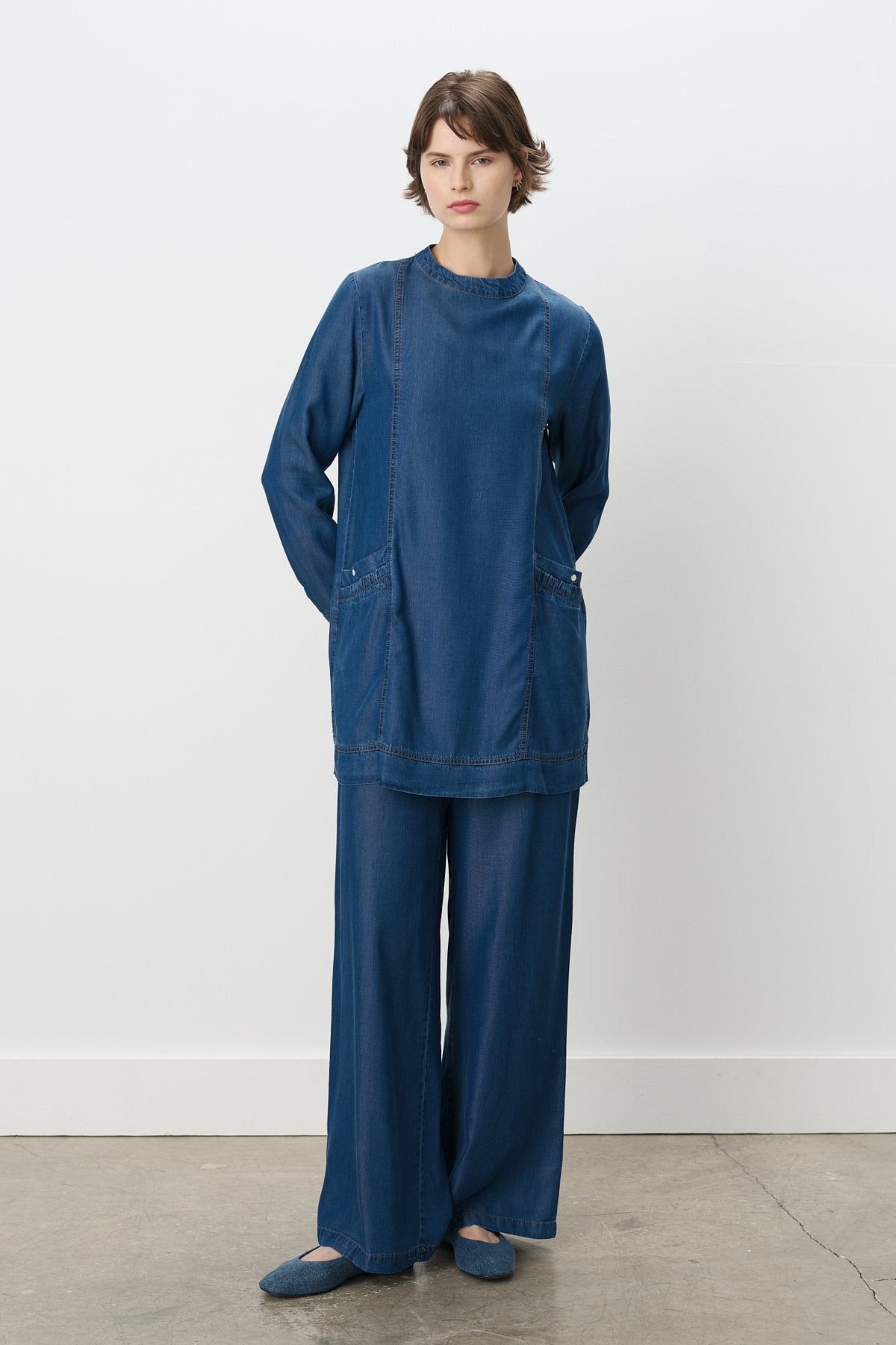 Tencel Pantolon Tunik Takım - İndigo