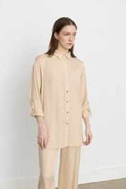 Tencel Pantolon Tunik Tencel Karışım Takım - Bej