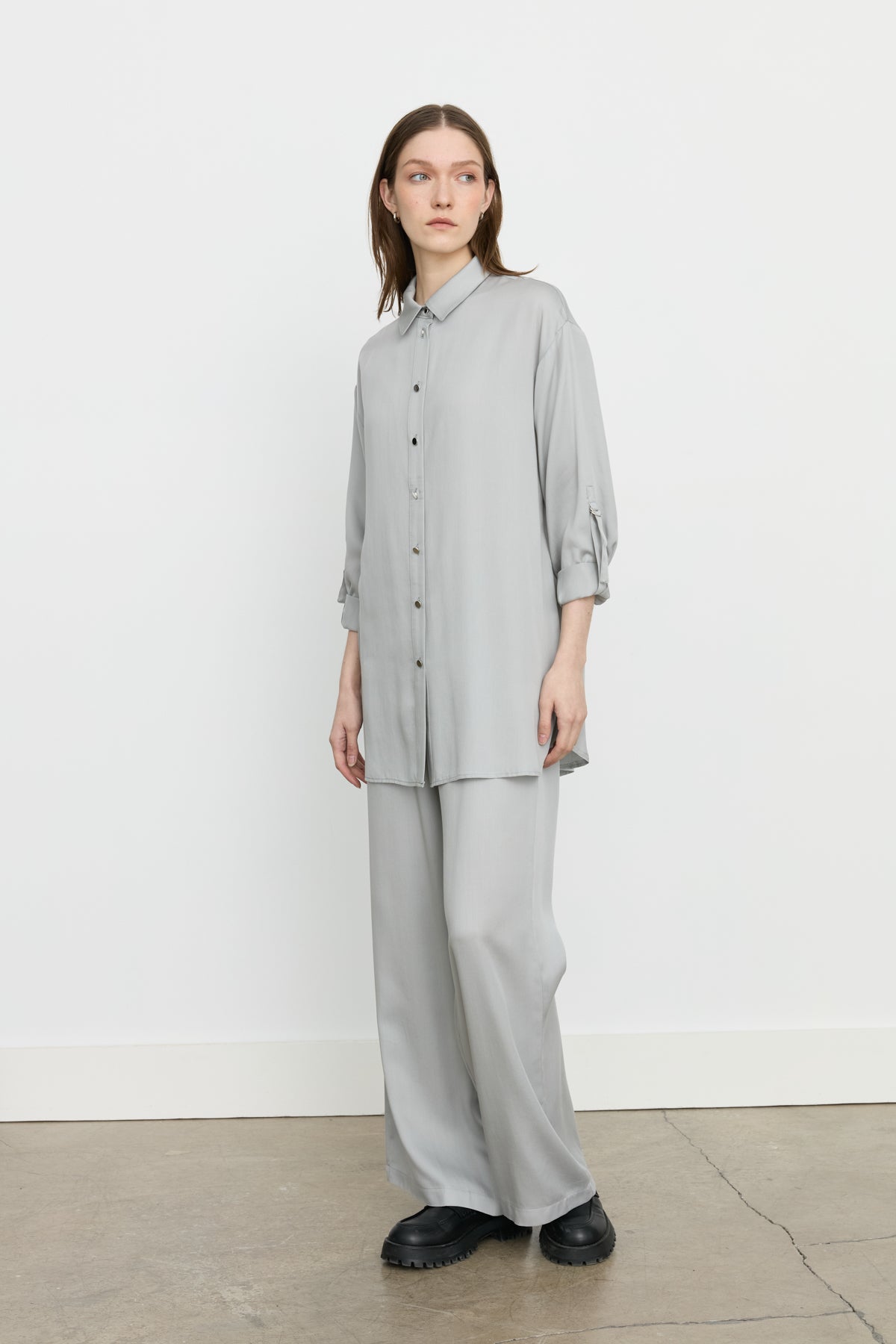 Tencel Pantolon Tunik Tencel Karışım Takım - Gri