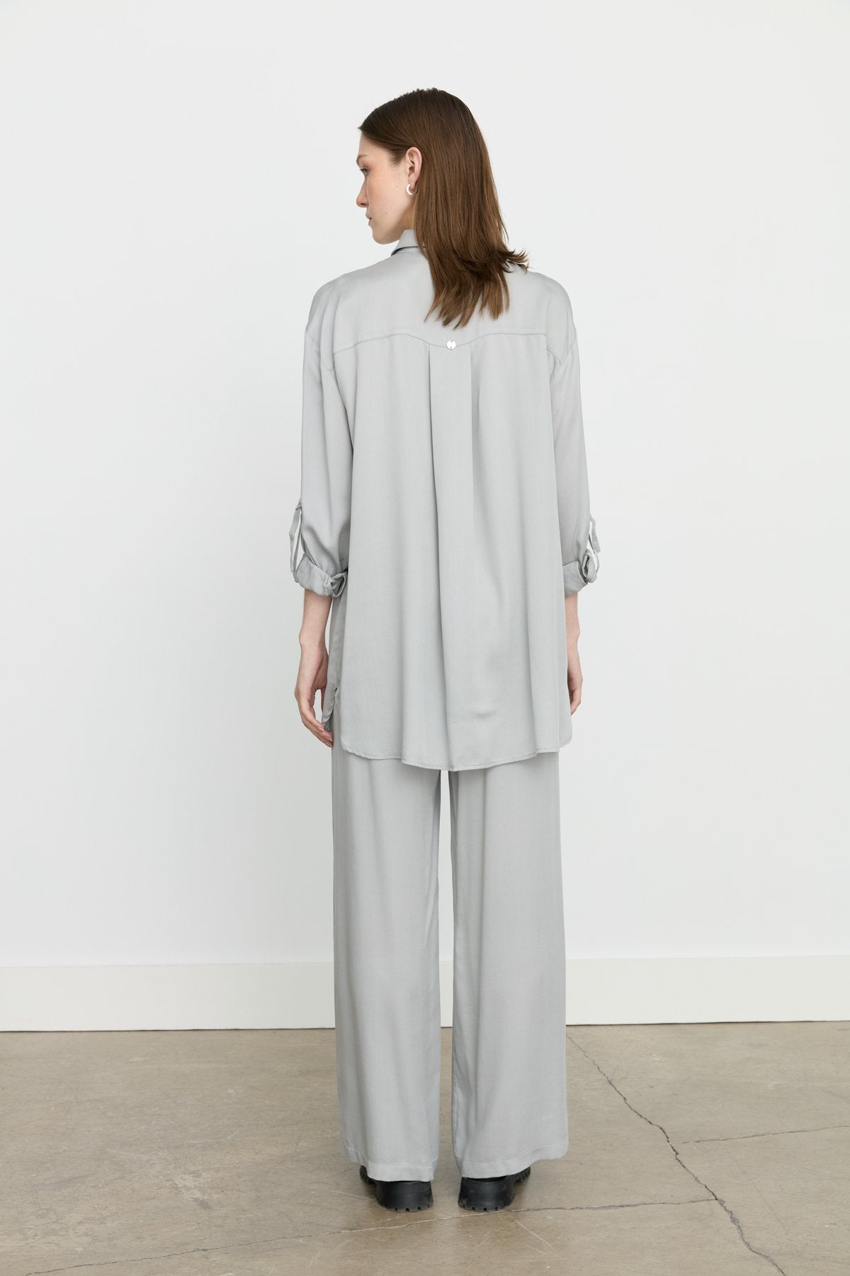 Tencel Pantolon Tunik Tencel Karışım Takım - Gri