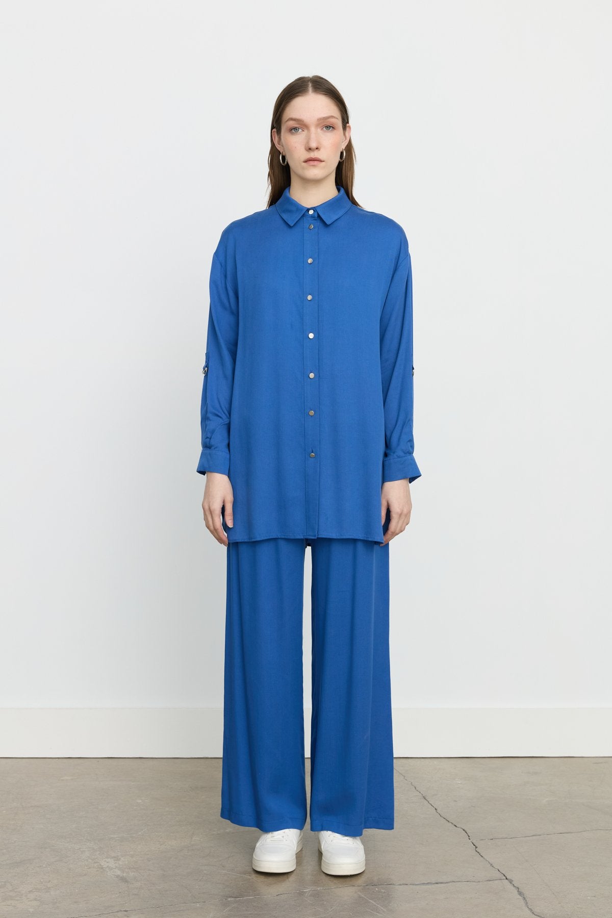 Tencel Pantolon Tunik Tencel Karışım Takım - İndigo