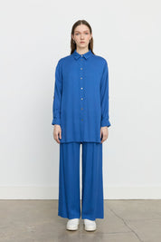 Tencel Pantolon Tunik Tencel Karışım Takım - İndigo