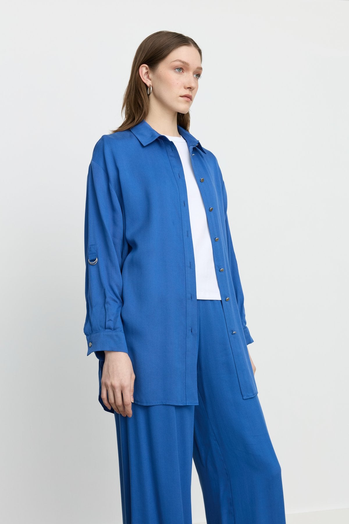 Tencel Pantolon Tunik Tencel Karışım Takım - İndigo