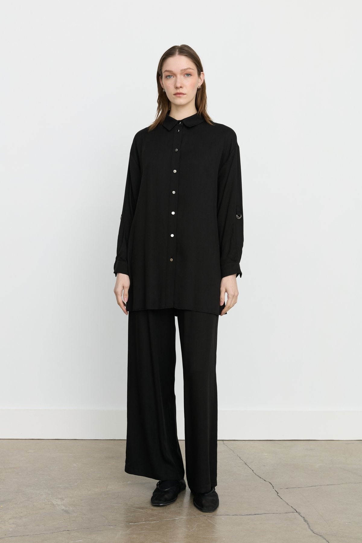 Tencel Pantolon Tunik Tencel Karışım Takım - Siyah