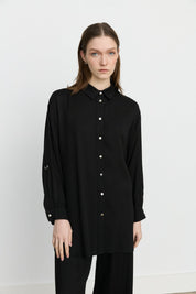 Tencel Pantolon Tunik Tencel Karışım Takım - Siyah