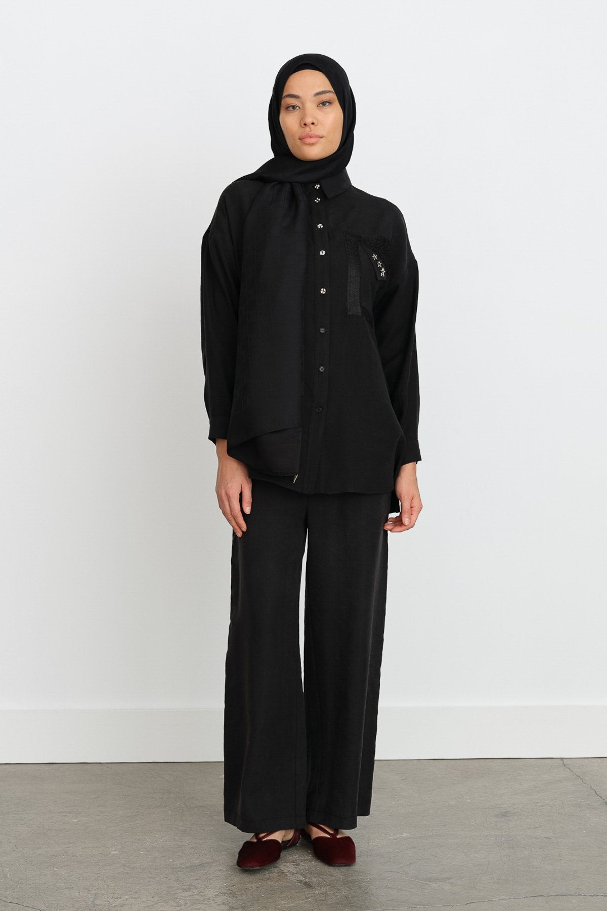 Tencel Pantolon Tunik Tencel Karışım Takım - Siyah