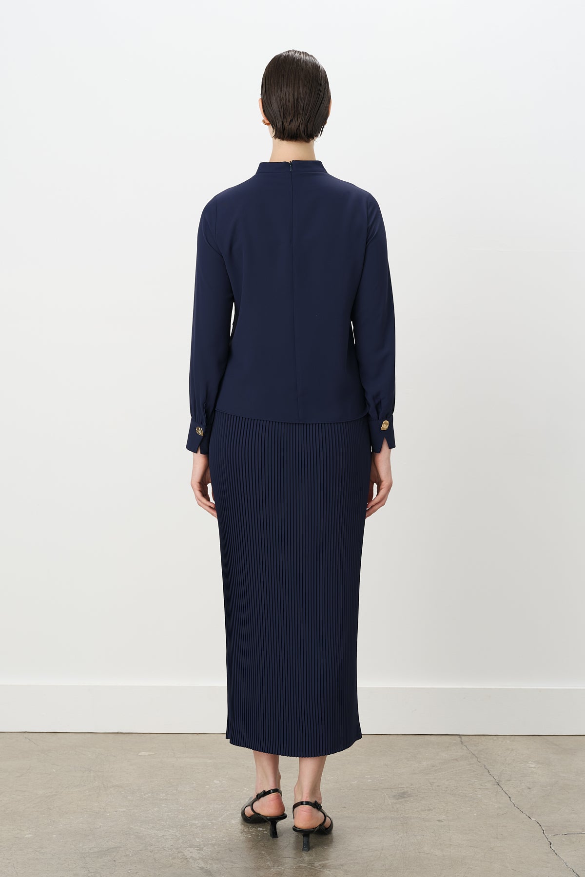 Skirt and Blouse Set with Buckle Detail - Navy Blue