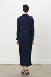 Skirt and Blouse Set with Buckle Detail - Navy Blue