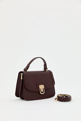 Buckle Detail Flap Crossbody Bag - Burgundy