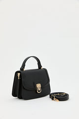 Buckle Detail Flap Crossbody Bag - Black