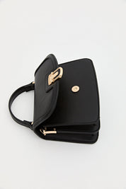Buckle Detail Flap Crossbody Bag - Black