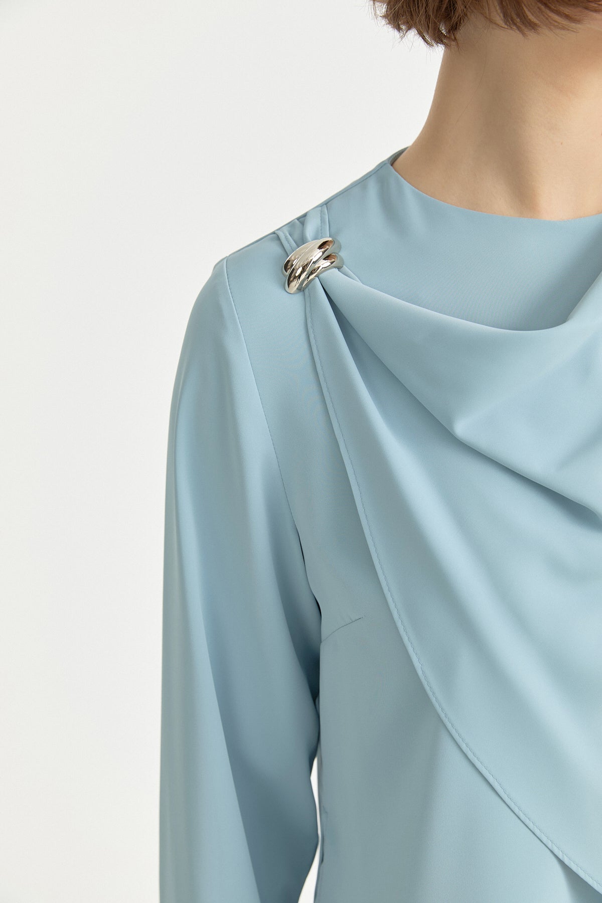 Buckle Detail Pleated Stylish Pant Tunic Set - Light Blue