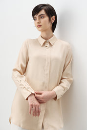 Buckle Detail Tencel Tunic - Beige