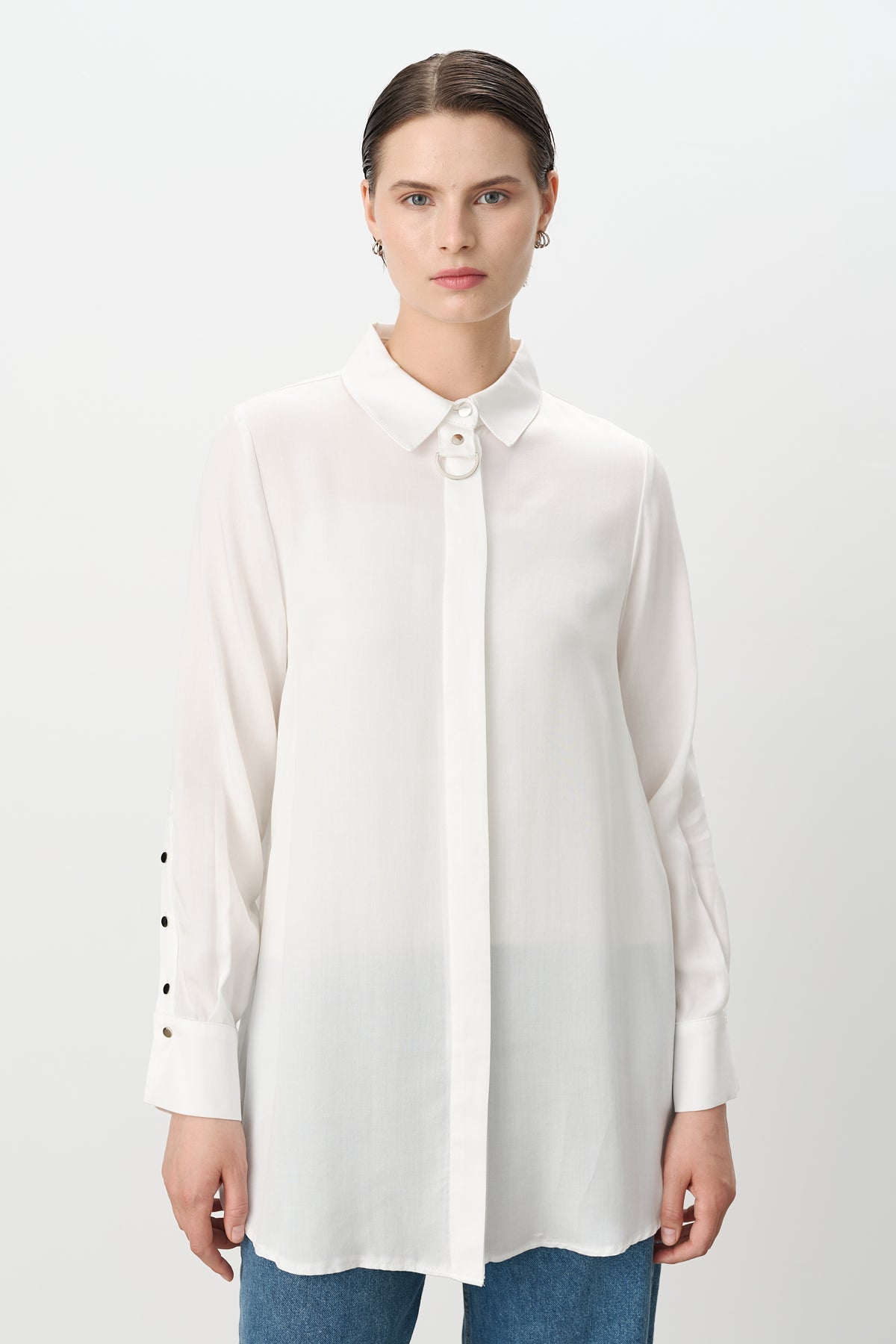 Toka Detaylı Tencel Tunik - Ekru
