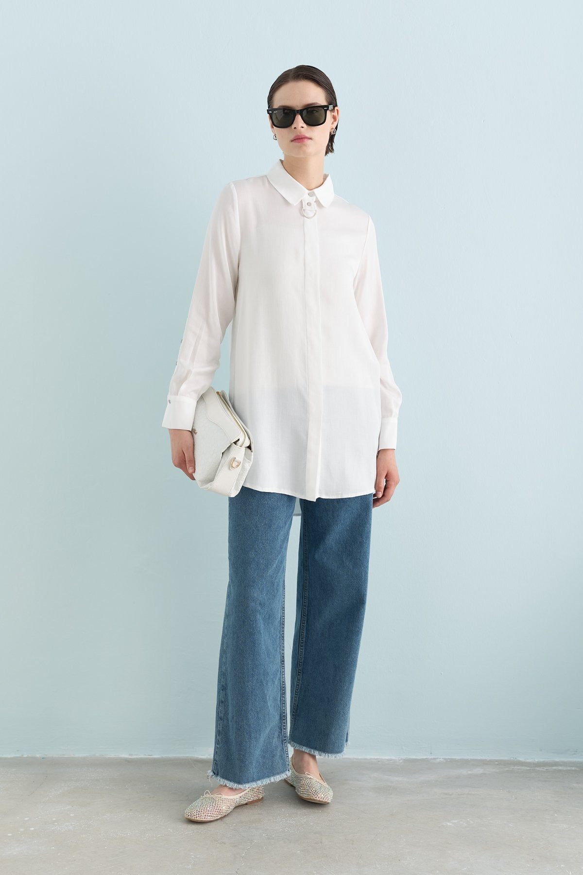 Toka Detaylı Tencel Tunik - Ekru