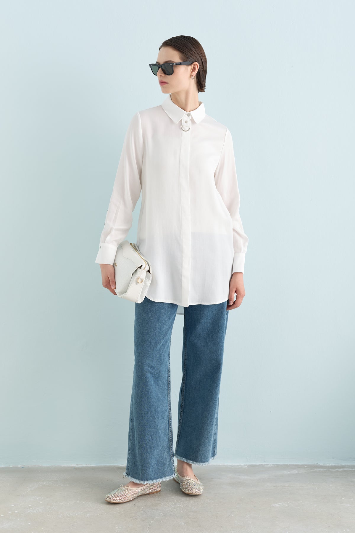 Toka Detaylı Tencel Tunik - Ekru