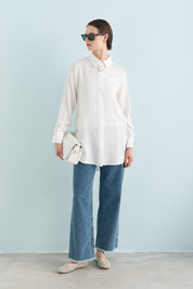 Toka Detaylı Tencel Tunik - Ekru