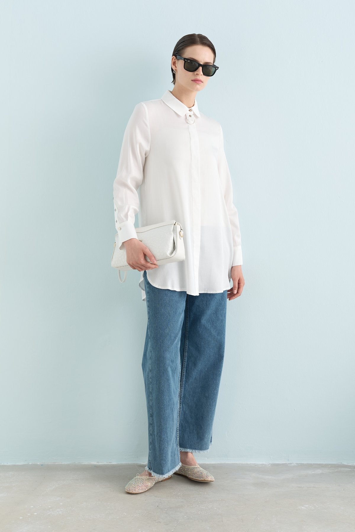 Toka Detaylı Tencel Tunik - Ekru