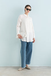 Toka Detaylı Tencel Tunik - Ekru