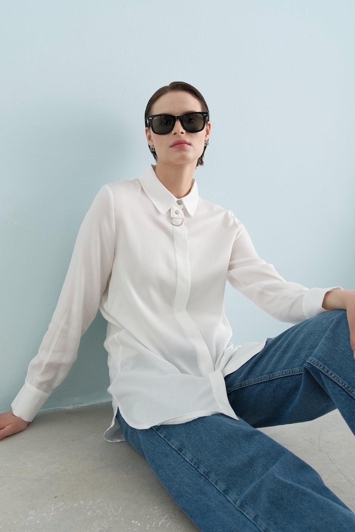 Toka Detaylı Tencel Tunik - Ekru