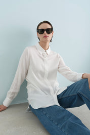 Toka Detaylı Tencel Tunik - Ekru