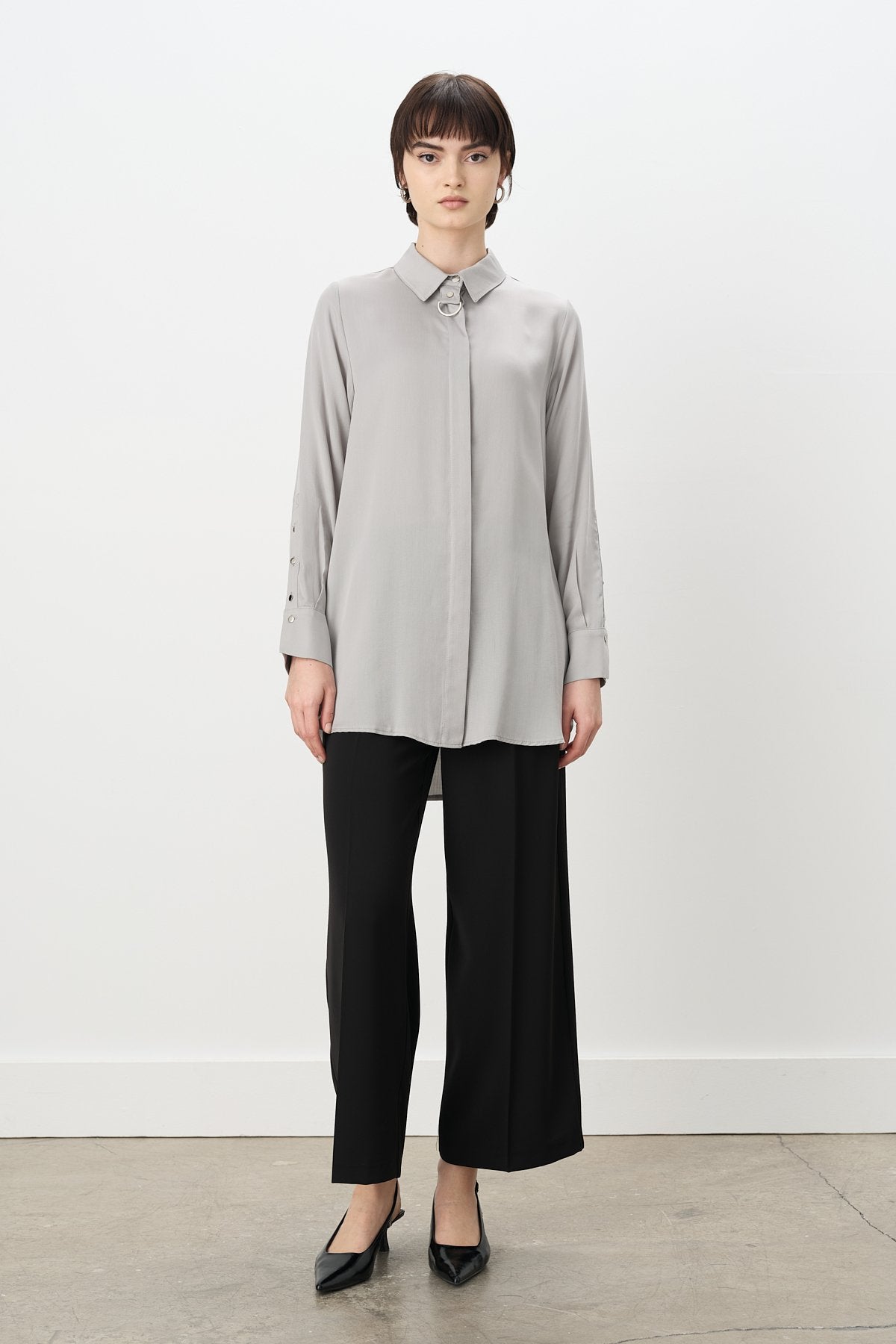 Toka Detaylı Tencel Tunik - Gri