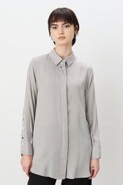 Toka Detaylı Tencel Tunik - Gri