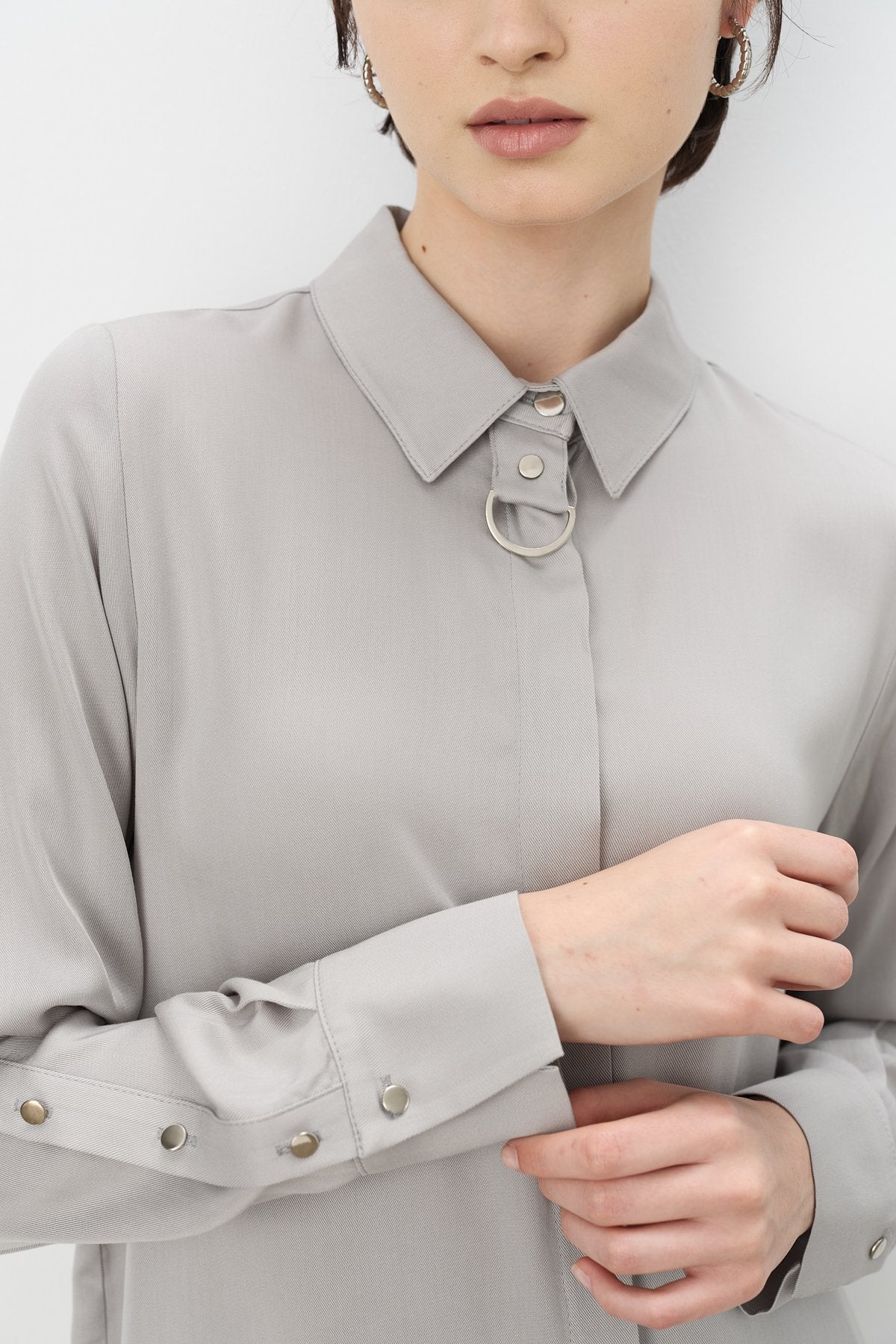Toka Detaylı Tencel Tunik - Gri