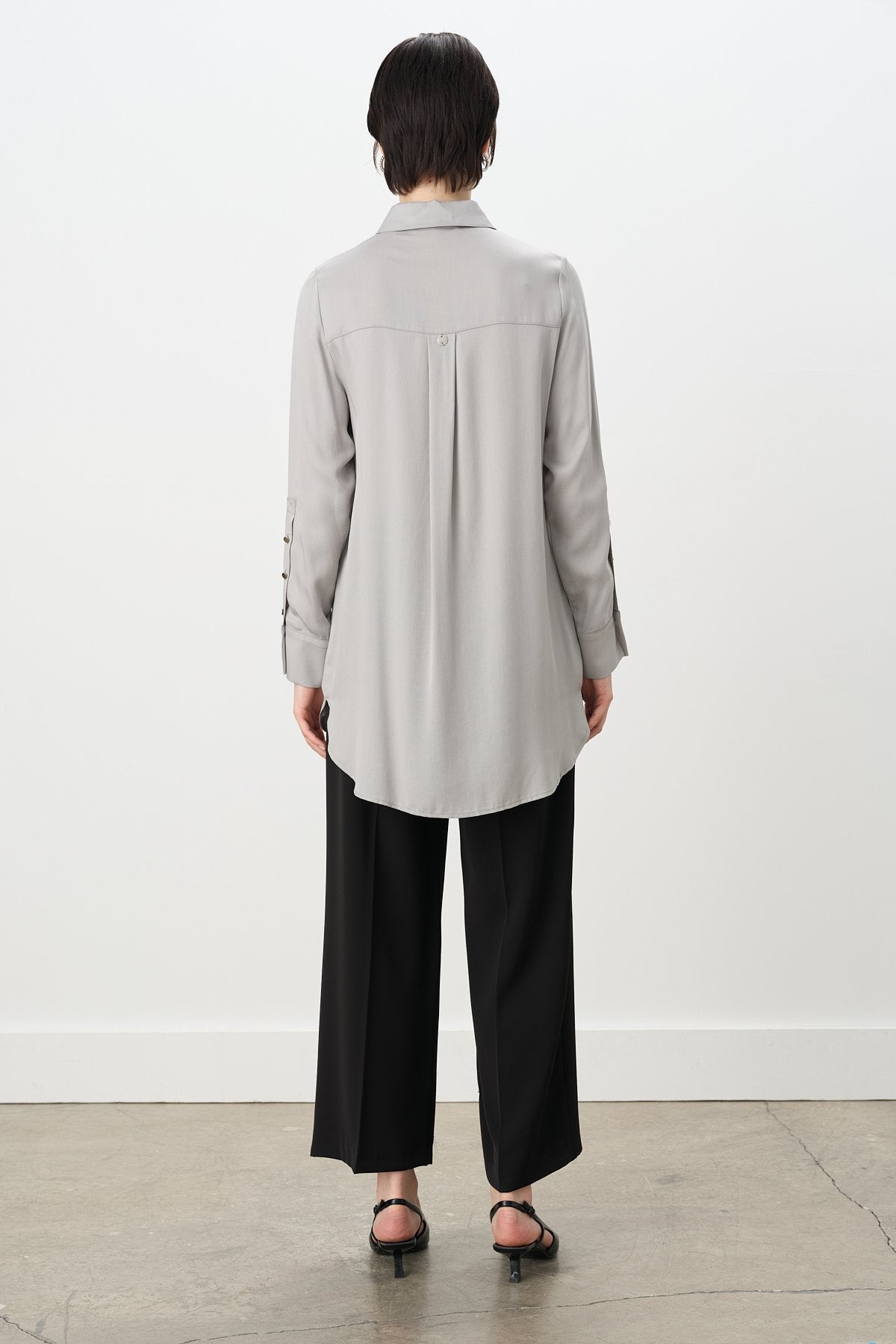 Toka Detaylı Tencel Tunik - Gri