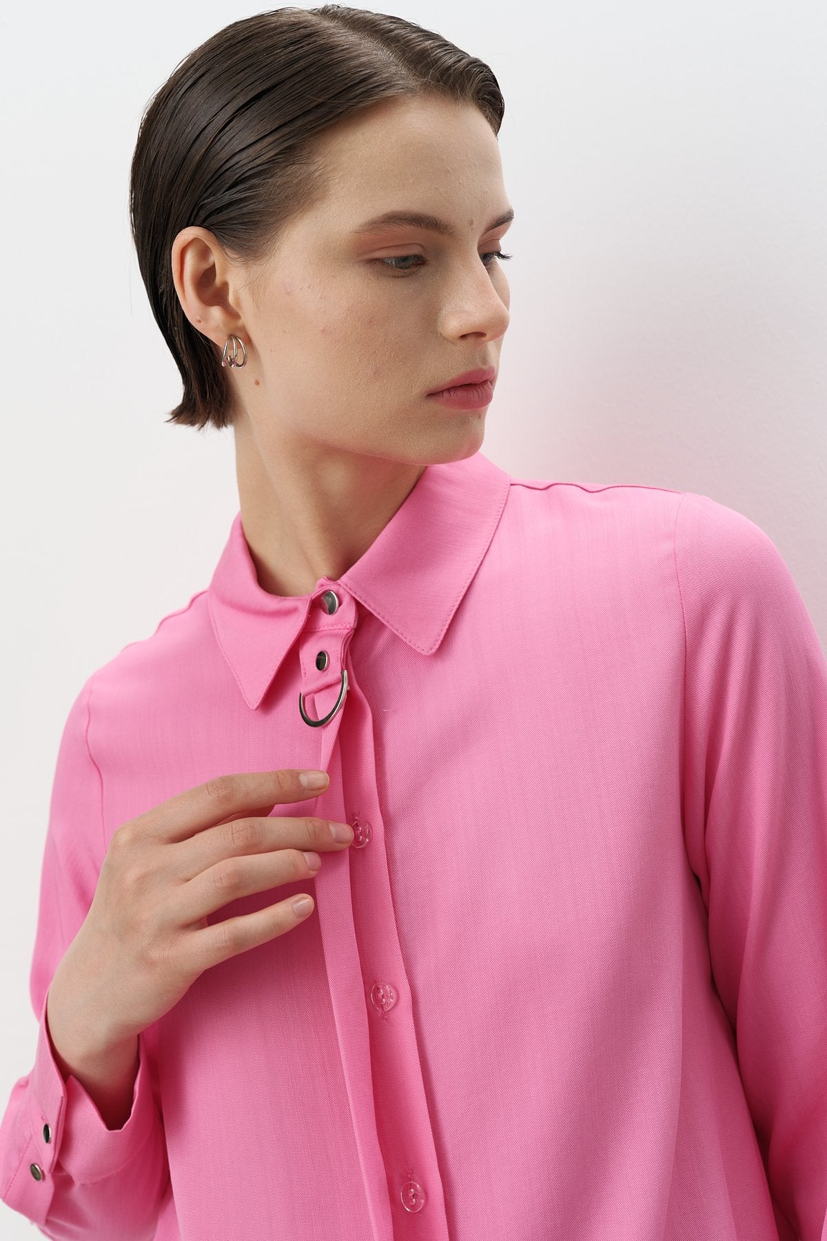 Toka Detaylı Tencel Tunik - Pembe
