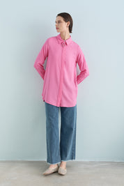 Toka Detaylı Tencel Tunik - Pembe