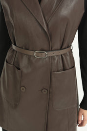 Torba Cepli Hafif Dar Blazer Yelek - Kahve