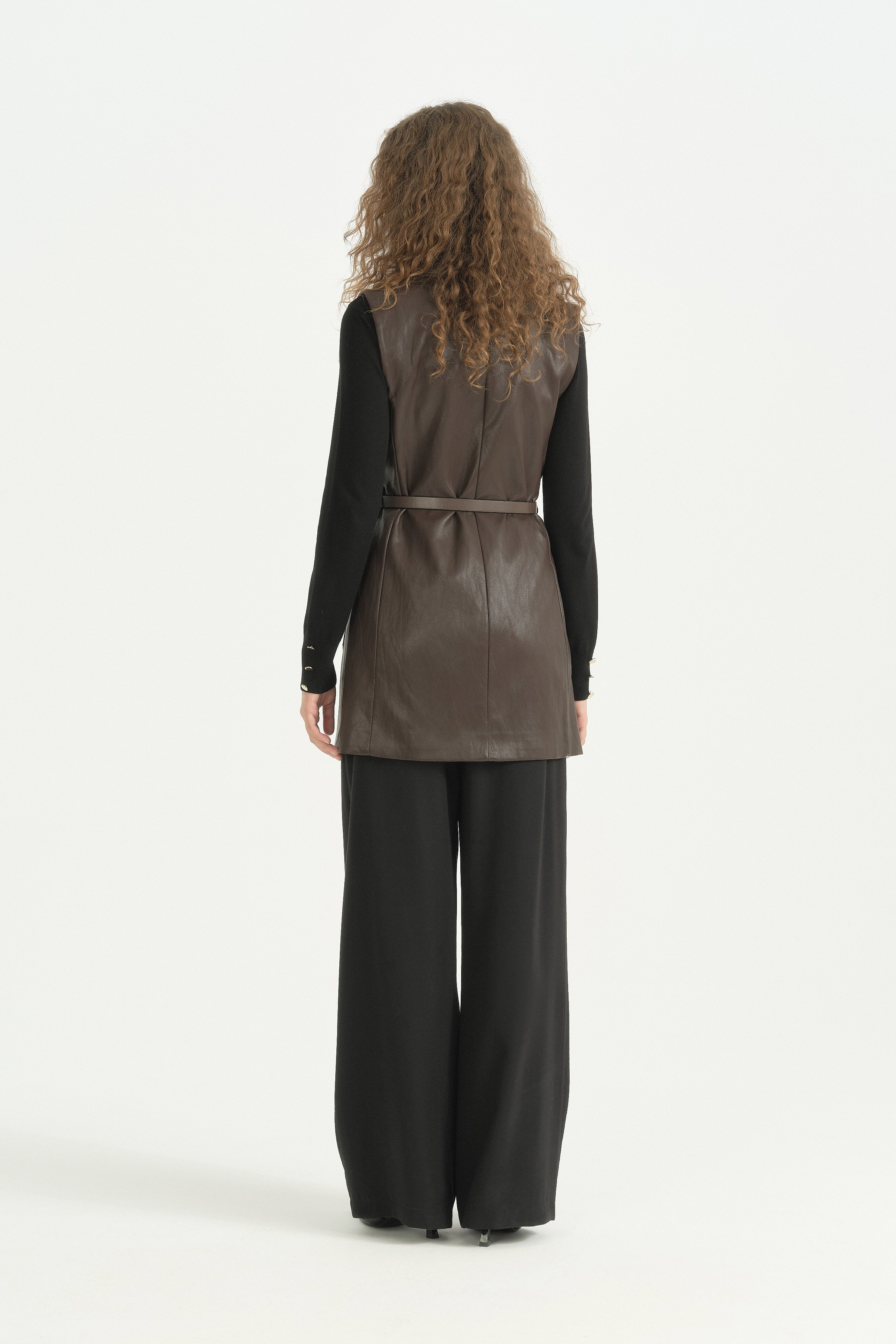 Torba Cepli Hafif Dar Blazer Yelek - Kahve